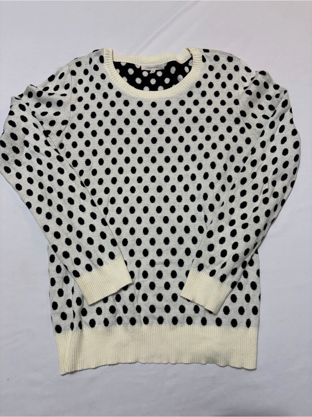 41 Hawthorn Black Cream Polka Dot Cotton Crewneck Sweater Large Preppy Stich Fix